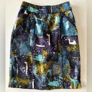 Size 0 Anthropologie Tabitha Blue Green Liquid Acres Abstract Pencil Skirt